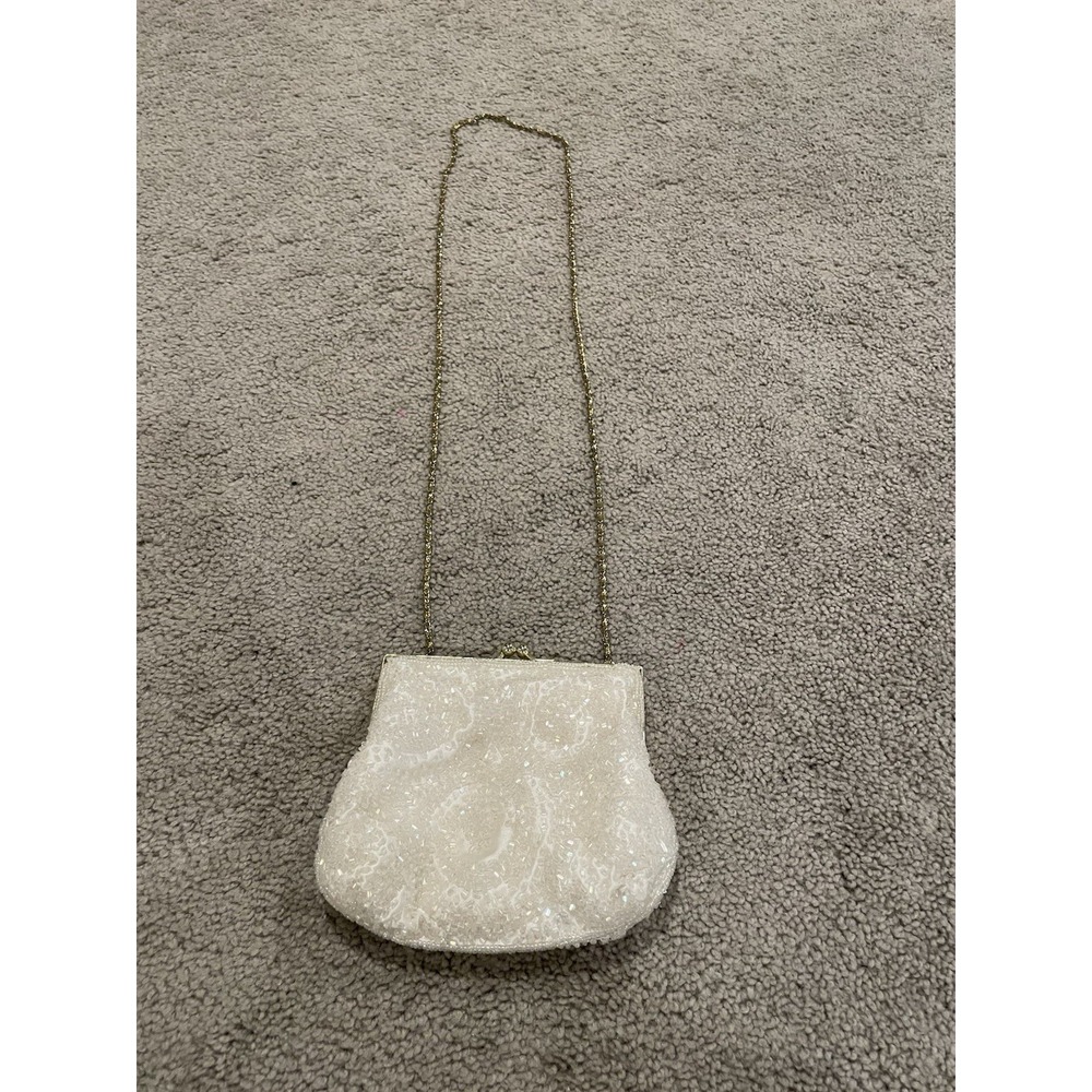 La Regale White Beaded Cosmetic Bag